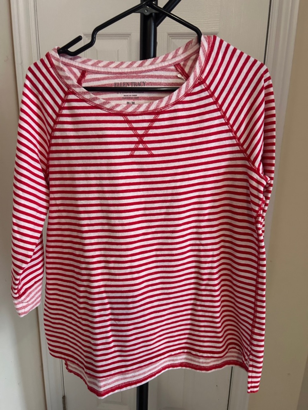 Ellen Tracy Red and White Striped Knit Top